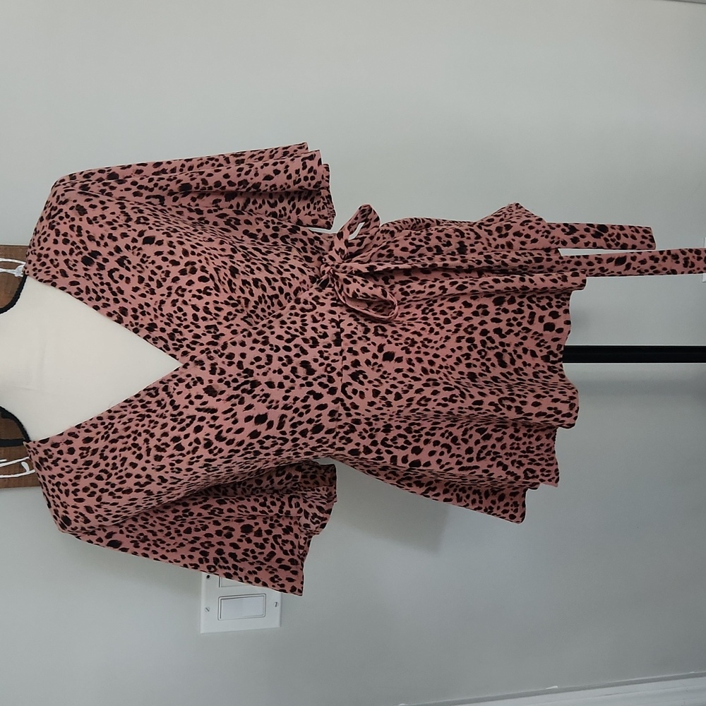 Women's Pink Leopard Print Wrap Top